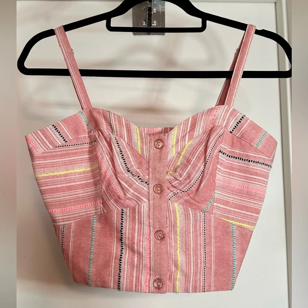 NWT Parker Katarina Pink Striped Button Front Crop Top Size XS - Picture 4 of 12
